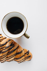 Delicious sweet croissants on table cloth, delicious homemade dessert