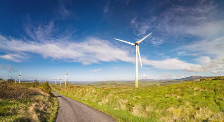 Landscape with windmills on a blue  sky in a county Cork