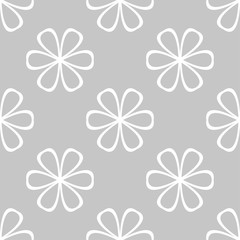White floral seamless pattern on gray background