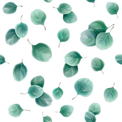 Bezszwowy ziołowy wzór z eukaliptusowymi liśćmi - 206169169