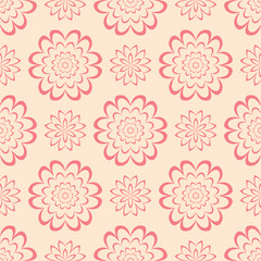Red floral seamless pattern on beige background
