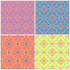 Colored floral seamless backgrounds. Set of bright patterns with geometric elements