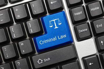 Conceptual keyboard - Criminal Law (blue key with scales symbol)