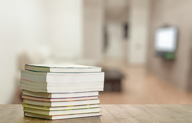 books on wooden table