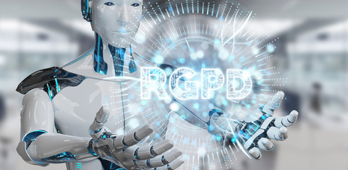 White cyborg using digital GDPR interface 3D rendering