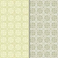 Olive green floral ornamental backgrounds. Set of seamless patterns - 206170534