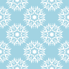 White floral seamless pattern on blue background