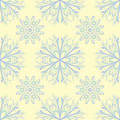 Beige colored floral seamless pattern. Background with light blue and green flower elements