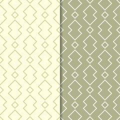 Olive green set of seamless geometric patterns