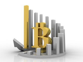 3d rendering bitcoin sign with graph