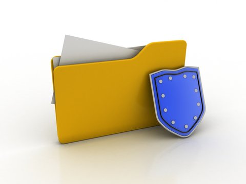 laptop folder with shield. Isolated 3d rendering image