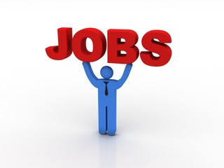 3d illustration Men holding the word job
