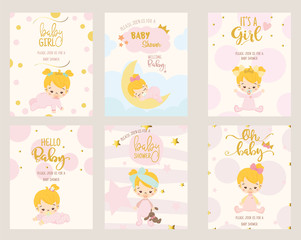 cute girl for baby shower invitation card design template