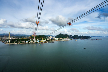 Halong city aerial view with Bai Chay bridge in Quang Ninh province, Vietnam