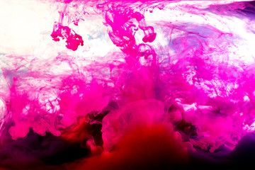 Acrylic colors and ink in water. Abstract frame background. Isolated on white.