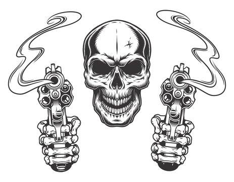 skull aiming with two revolvers