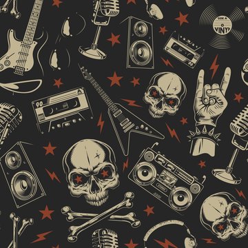 Grunge seamless pattern with skulls