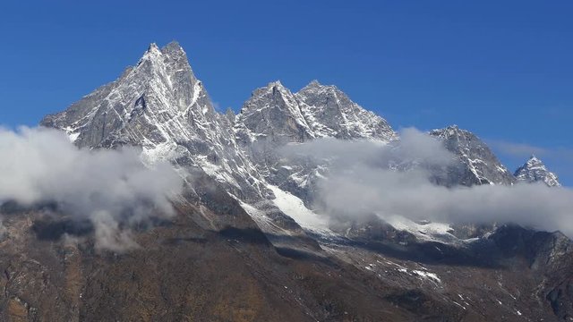 Magnificent view of Khumbila peak (5,761m) in Nepal, Himalaya mountains. Time lapse.
