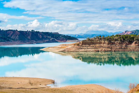 View from the coast of the "El Negrat&iacute;n" water reservoir, in Baza, Granada Province. This is the 3rd biggest water reservoir in Spain.