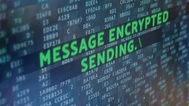 Sending encrypted message, system notification on screen, hacking background. Computer or smartphone notification on screen