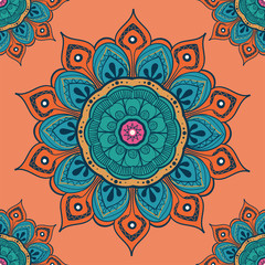 Flower mandala colorful background for cards, prints, textile and coloring books. Seamless pattern