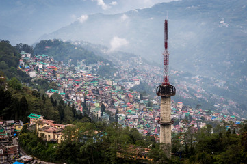Bird's eye view of Gangtok downtown from Ganesh Tok, Sikkim, India