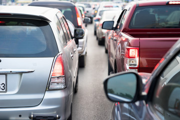 Cars on urban street in traffic jam