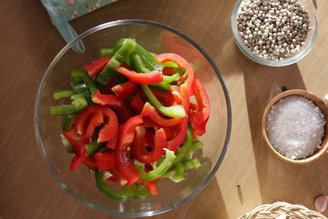 bell peppers are prepared for cooking