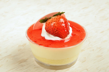 Strawberry mousse cake on the table       