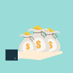 Hand hold money bag, vector illustration