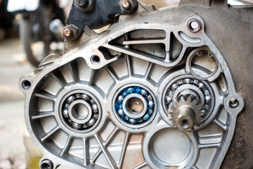 Ball bearing in old motorcycle opened engine