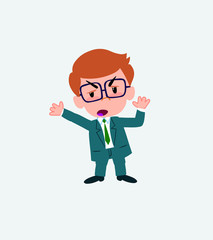 Businessman with glasses argues something with a gesture of discontent.