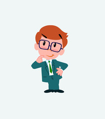 Businessman with glasses thoughtful and happy.