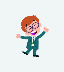 Businessman with glasses exulting in happiness