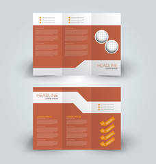 Tri fold brochure design. Creative business flyer template. Editable vector illustration. Orange color.