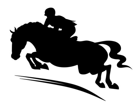 recommend clip art: A silhouette of a rider on a horse jumping over an obstacle.