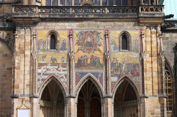 Fototapeta na wymiar Mosaics in St. Vitus Cathedral in Prague, Czech Republic