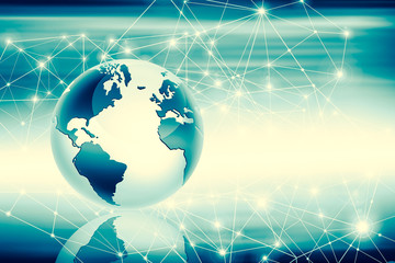 Best Internet Concept of global business. Globe, glowing lines on technological background. Wi-Fi, rays, symbols Internet, 3D illustration