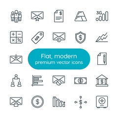 Modern Simple Set of business, charts, mobile, email Vector outline Icons. Contains such Icons as mail,  banking, calculator,  account,  bar and more on white background. Fully Editable. Pixel Perfect
