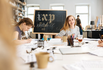 Lecture and training in calligraphy office for a group of people