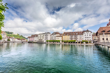 Fototapeta na wymiar View of the city Lucerne from the lake side. Old European city