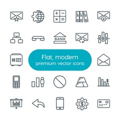 Modern Simple Set of business, charts, mobile, email Vector outline Icons. Contains such Icons as  communication,  card,  internet,  square and more on white background. Fully Editable. Pixel Perfect