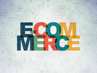 Finance concept: Painted multicolor text E-commerce on Digital Data Paper background