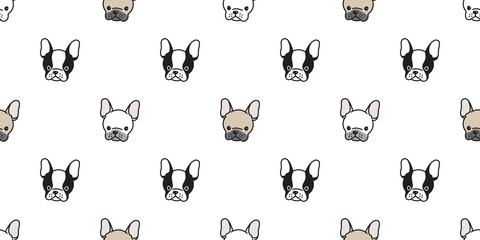 Dog seamless pattern french bulldog  vector isolated pug wallpaper background