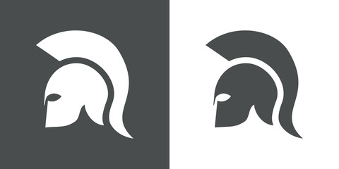 Icono plano casco espartano en gris y blanco