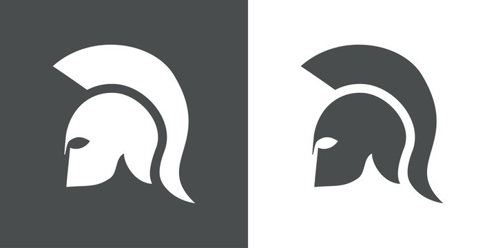 Icono plano casco espartano en gris y blanco