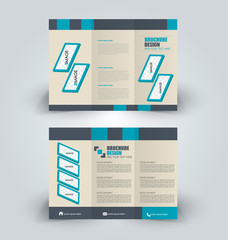 Brochure template. Business trifold flyer.  Creative design trend for professional corporate style. Vector illustration. Blue color.