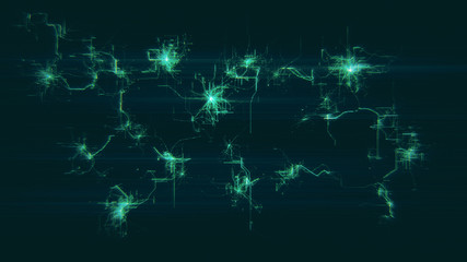 Artificial Neural Network grows. Electronic nodes connected together with a synaptic links in electronic cyberspace. Grid shows decentralized connection. Distibuted blockchain growth concept. UHD
