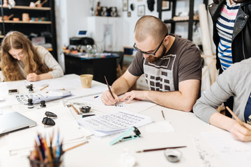 Lecture and training in calligraphy office for a group of people