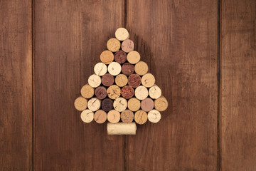 Fototapeta na wymiar Wine corks Christmas tree with a place for text